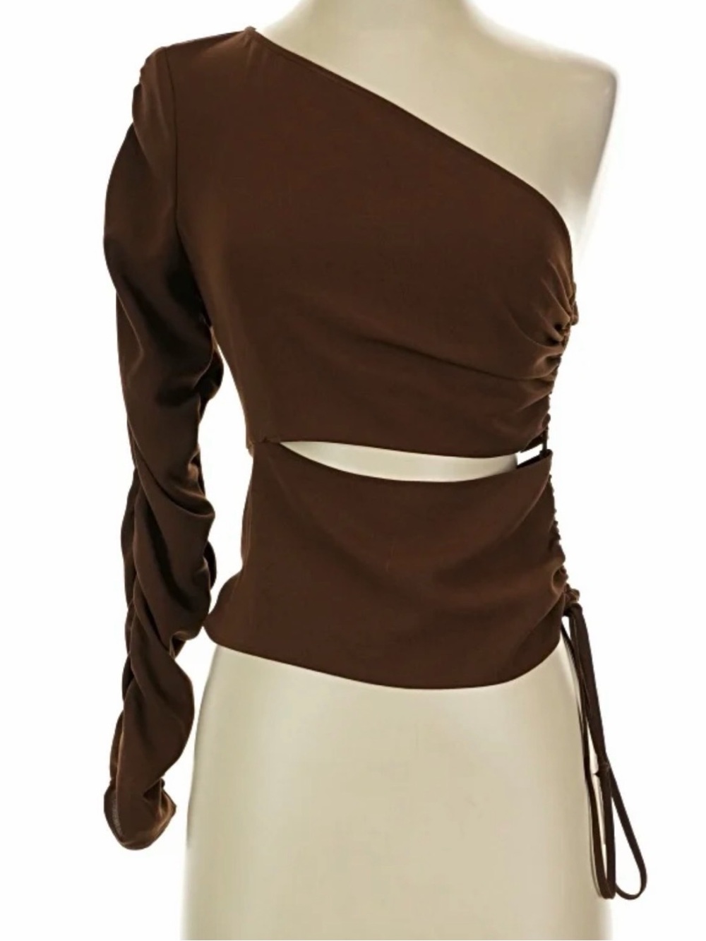Zara One-Shoulder Brown Cutout Crop Top